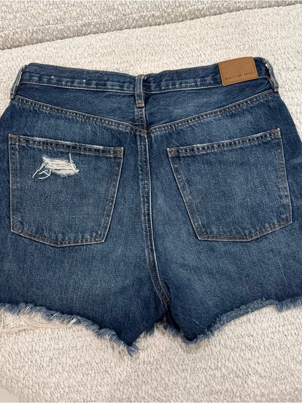 American Eagle Outfitters Dark Blue Distressed Denim Jean Shorts - Picture 3 of 3